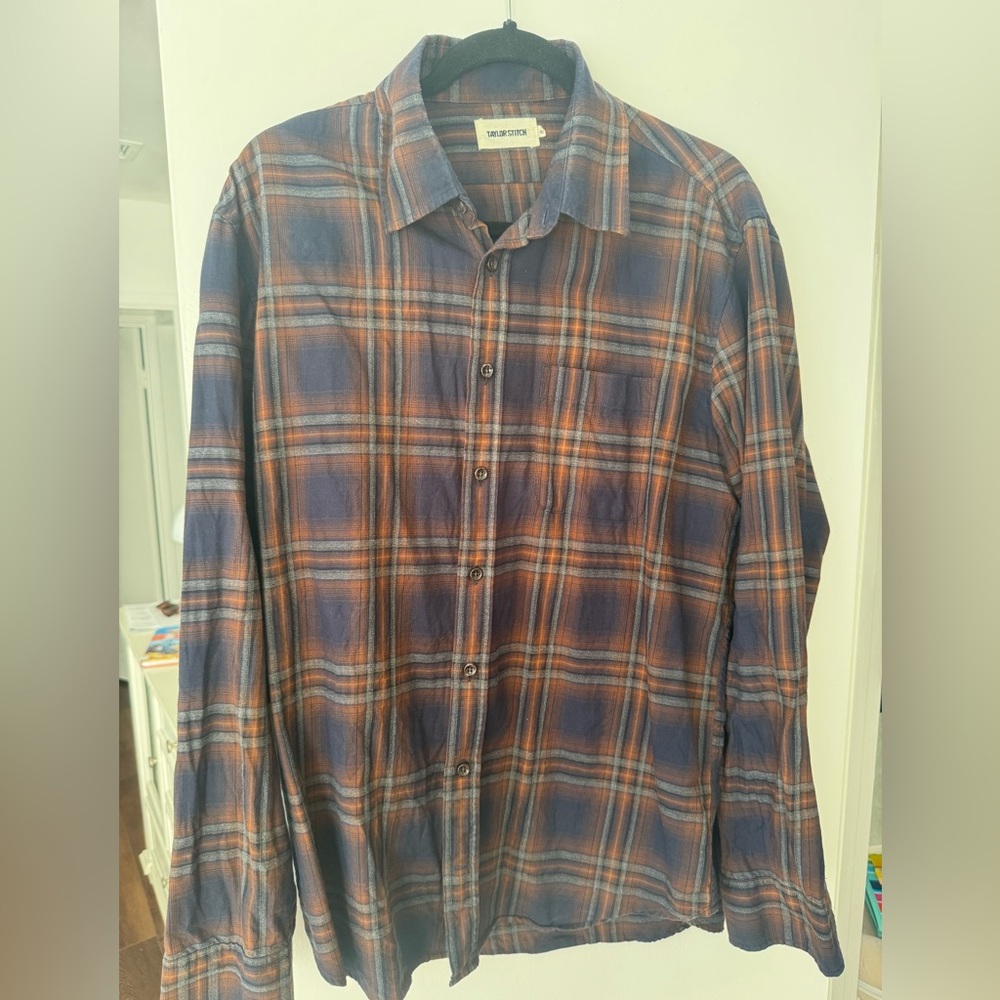 Taylor Stitch California Navy and Rust Plaid Shirt
